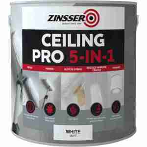 A big 2.5l tub of the Zinsser Ceiling Pro 5in1
