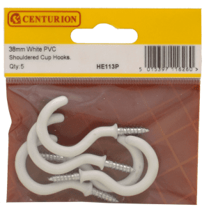 38mm White PVC Shouldered Cup Hook
