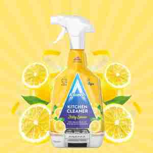 astonish kitchen cleaner in a yellow spray bottle