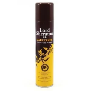 Lord Sheraton Furniture Polish in a brown and yellow aerosol can