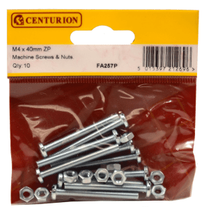 Centurion M4x40mm Machine Screws and Nuts 10pk