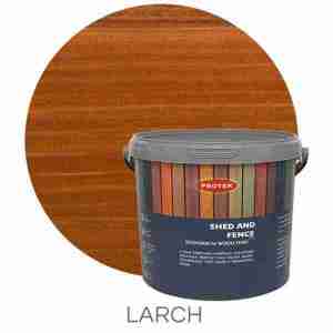 Larch: A Beautiful Mid-Brown Shade being shown in a round bubble behind tub of paint